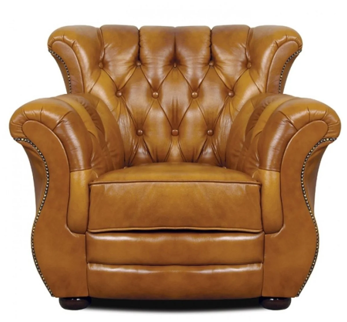 Luxus Chesterfield Echtleder Sessel Braun 95 x 85 x H. 88 cm - Echtleder Möbel