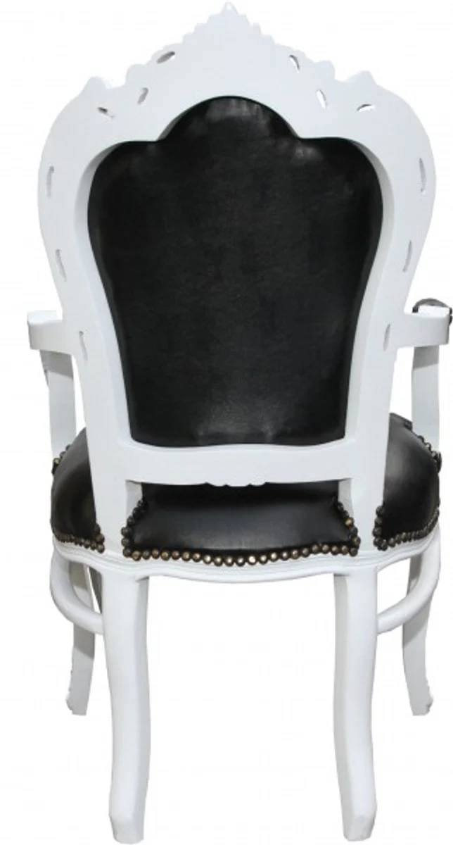 Barock Esszimmerstuhl Schwarz / Weiß Lederoptik mit Armlehnen