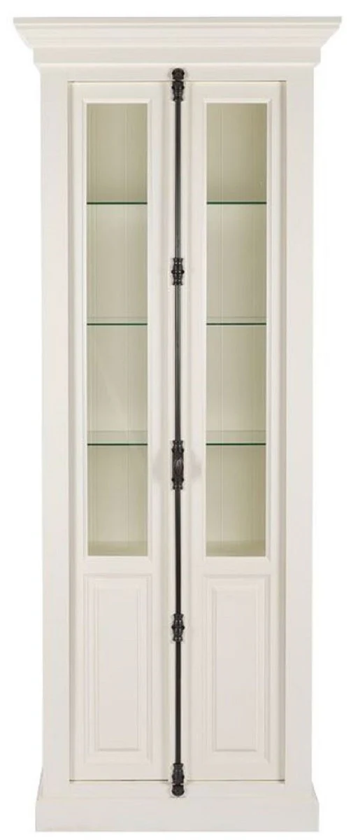 Landhausstil Vitrine Weiß 95 x 45 x H. 242 cm - Vitrinenschrank mit 2 Türen - Massivholz Schrank - Landhausstil Möbel