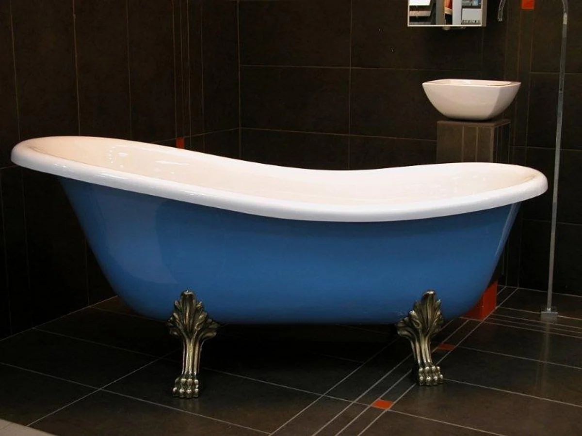 Freistehende Luxus Badewanne Jugendstil Roma Hellblau/Weiß/Altgold 1470mm - Barock Badezimmer