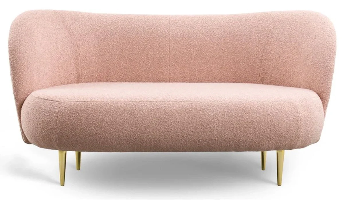 Luxus 3er Sofa Rosa / Gold 180 x 72 x H. 80 cm - Wohnzimmer Sofa mit gebogener Rückenlehne - Wohnzimmer Möbel - Luxus Möbel - Wohnzimmer Einrichtung - Luxus Einrichtung