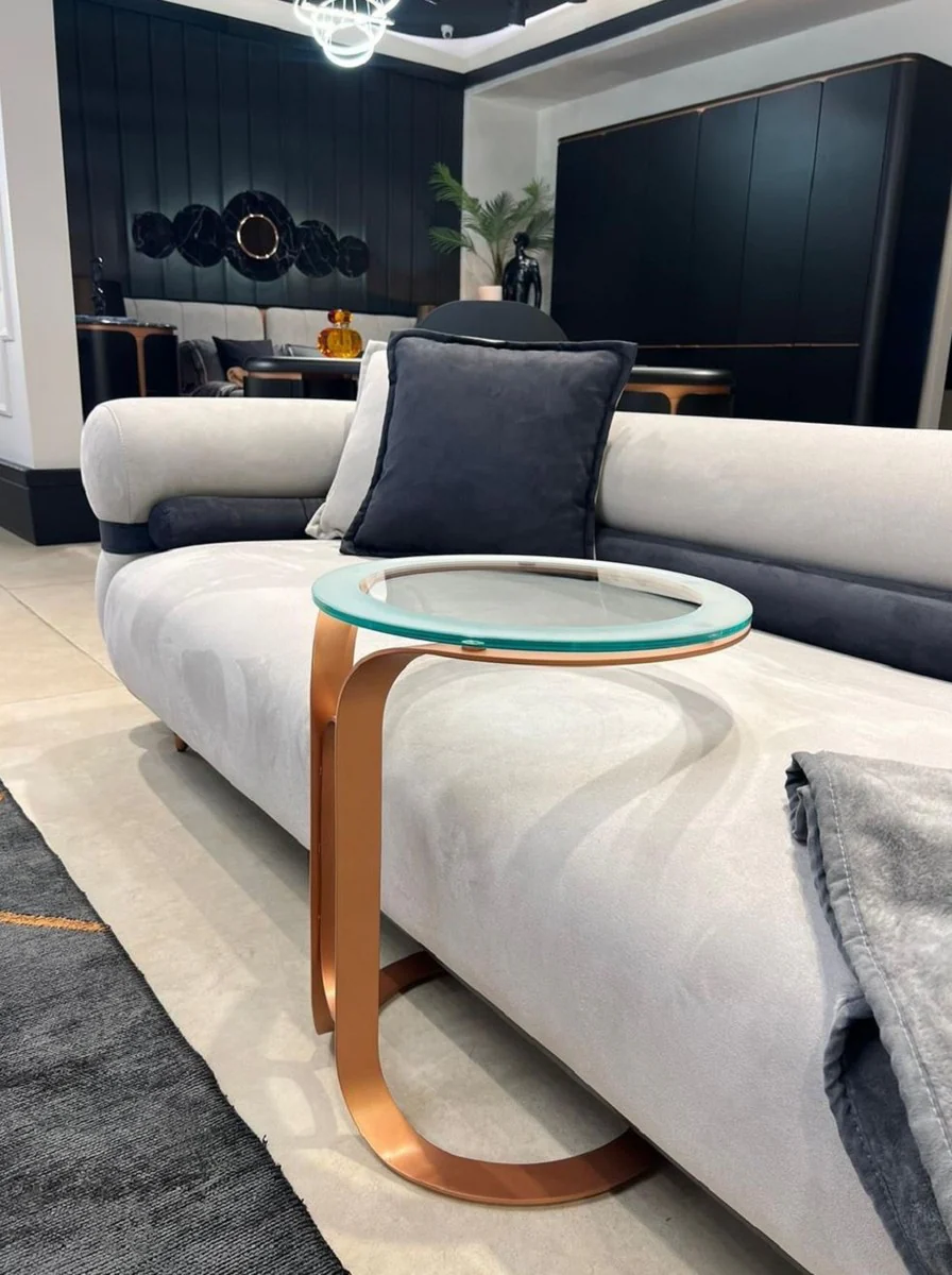 Luxus Beistelltisch Kupfer Ø 40 x H. 50 cm - Runder Tisch mit Glasplatte - Wohnzimmer Möbel - Hotel Möbel - Luxus Möbel