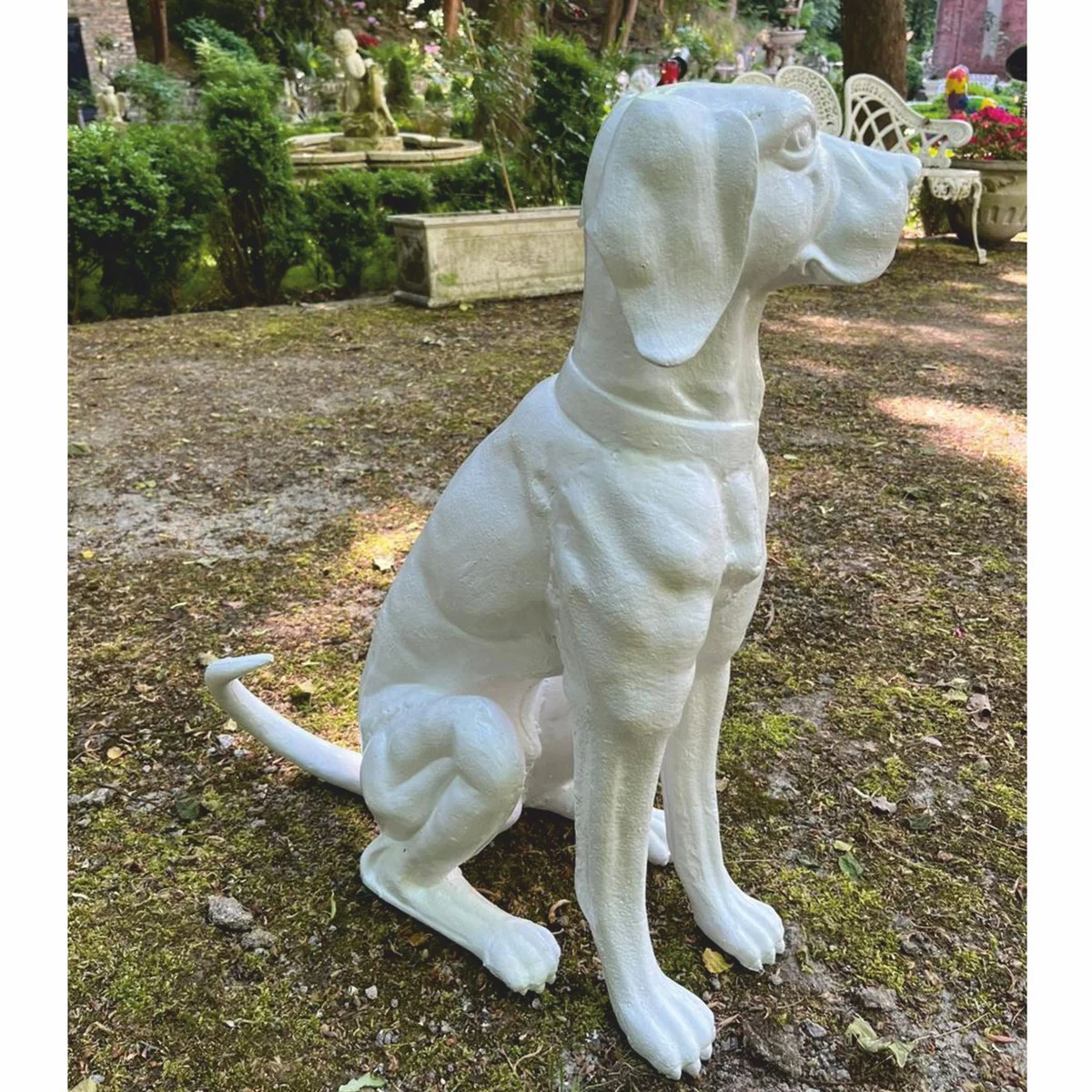 Deko Bronze Skulptur Hund Weiß H. 70 cm - Garten Deko