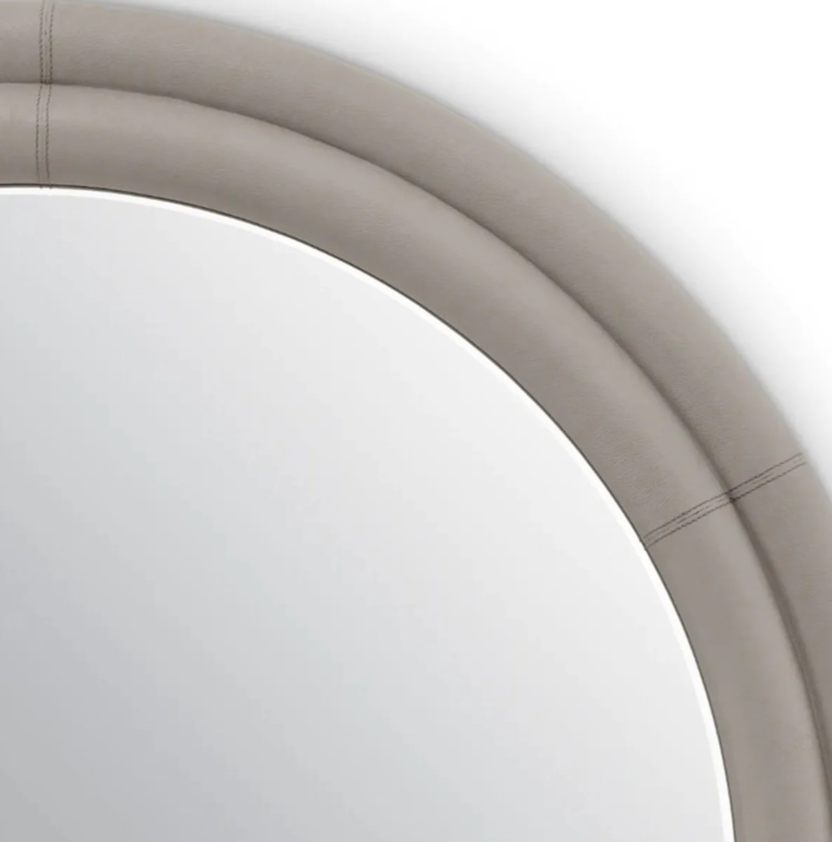 Luxus Spiegel mit hellgrauer Lederoptik Ø 120 cm