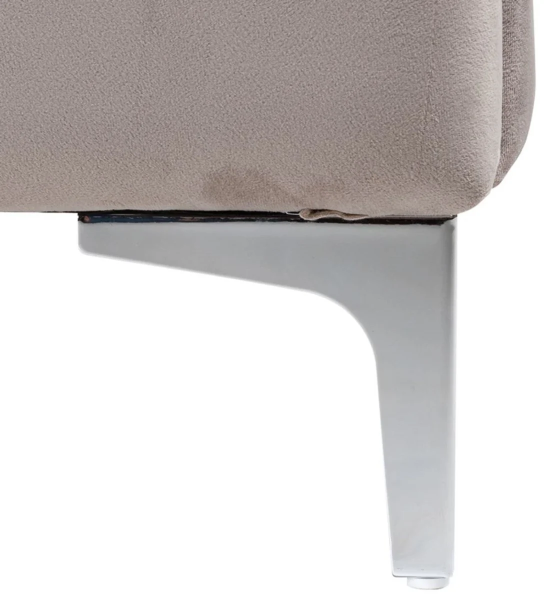 Luxus Art Deco Doppelbett Khaki / Silber 195 x 218 x H. 130 cm - Massivholz Bett mit edlem Samtstoff - Luxus Schlafzimmer Möbel - Hotel Möbel - Art Deco Möbel