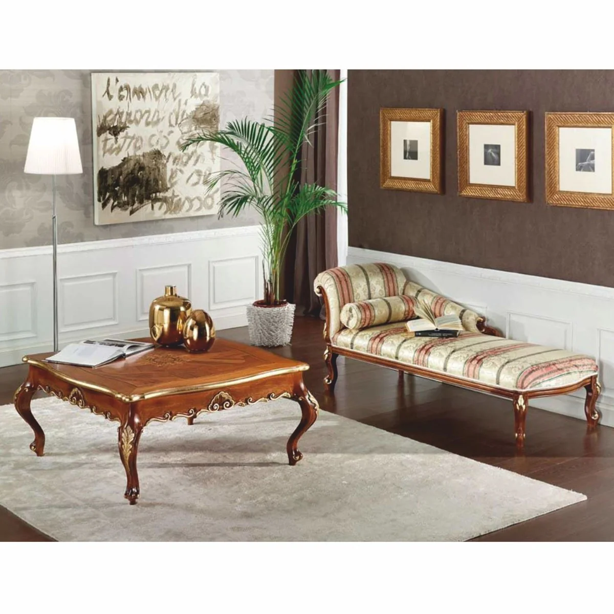 Luxus Barock Chaiselongue Gold / Braun 180 cm - Made in Italy