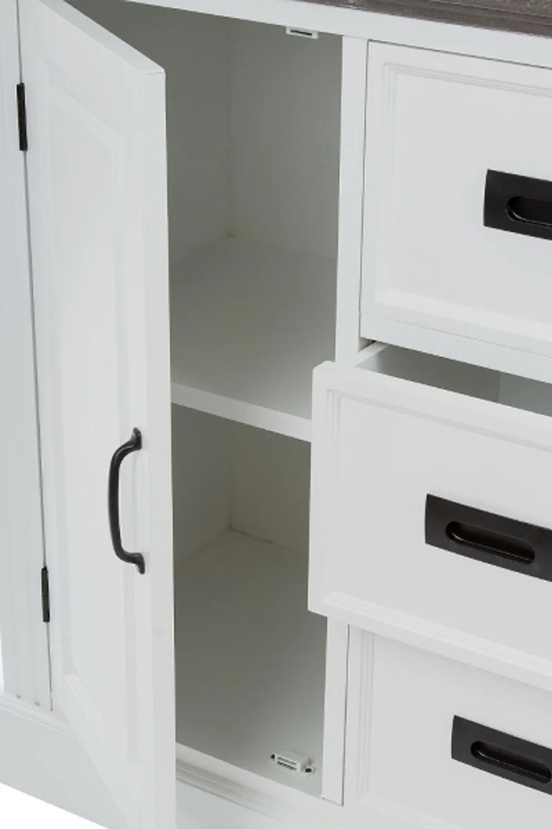 Landhausstil Kommode mit Tür und 3 Schubladen Weiß / Grau 80 x 40 x H. 85 cm - Landhausstil Möbel