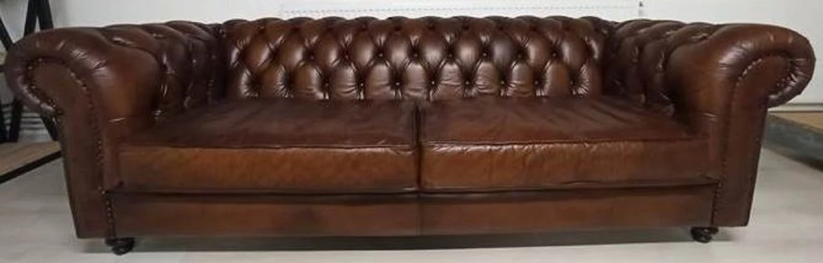 Luxus Chesterfield Leder Sofa Vintage Dunkelbraun 240 x 100 x H. 80 cm - Echtleder Wohnzimmer Sofa - Wohnzimmer Möbel - Chesterfield Möbel - Luxus Möbel - Luxus Wohnzimmer Einrichtung