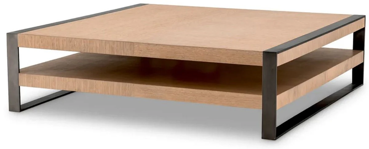 Luxus Couchtisch Naturfarben / Bronze 150 x 150 x H. 42,5 cm - Quadratischer Wohnzimmertisch - Wohnzimmer Möbel - Massivholz Möbel - Luxus Möbel - Luxus Einrichtung