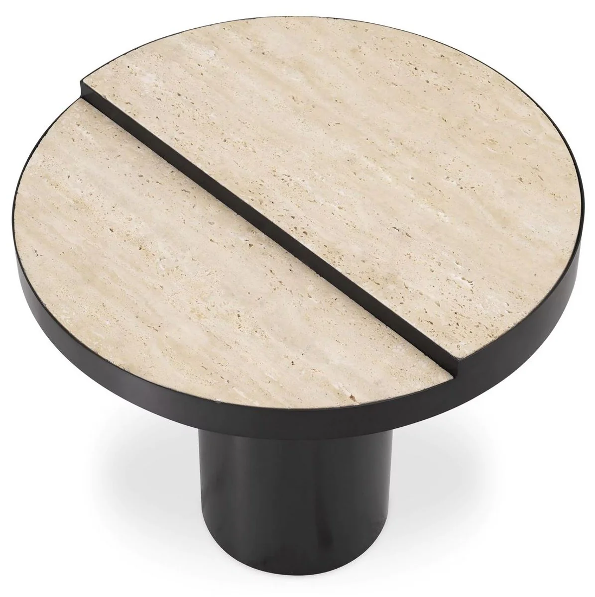 Luxus Beistelltisch Bronze / Beige Ø 55 x H. 47 cm - Runder Edelstahl Tisch mit 2 Travertin Tischplatten - Wohnzimmer Möbel - Luxus Möbel - Luxus Einrichtung - Wohnzimmer Einrichtung