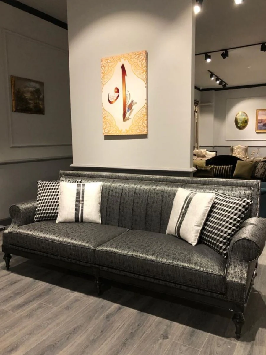 Luxus Barock Sofa Silber / Schwarz - Edles Wohnzimmer Sofa im Barockstil - Barock Wohnzimmer Möbel