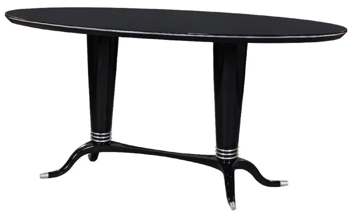 Luxus Esstisch Schwarz / Silber 176 x 87 x H. 78 cm - Ovaler Massivholz Esszimmertisch - Moderne Esszimmer Möbel - Luxus Kollektion