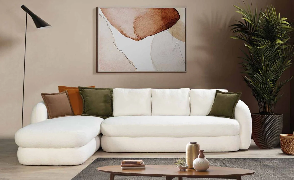 Luxus Ecksofa Weiß 300 x 200 x H. 75 cm - Wohnzimmer Sofa - Wohnzimmer Möbel - Luxus Möbel - Luxus Einrichtung