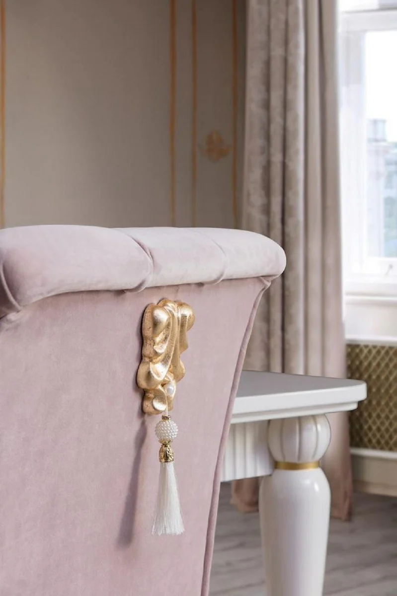 Luxus Barock Esszimmer Set Rosa / Weiß / Gold - 1 Esstisch & 6 Esszimmerstühle - Barock Esszimmer Möbel