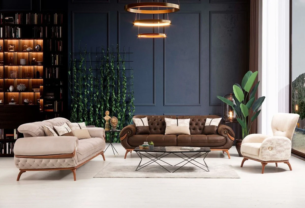 Luxus Chesterfield Wohnzimmer Sofa mit verstellbaren Rückenlehnen Dunkelbraun / Braun - Chesterfield Wohnzimmer Möbel - Luxus Wohnzimmer Möbel - Luxus Möbel - Luxus Einrichtung