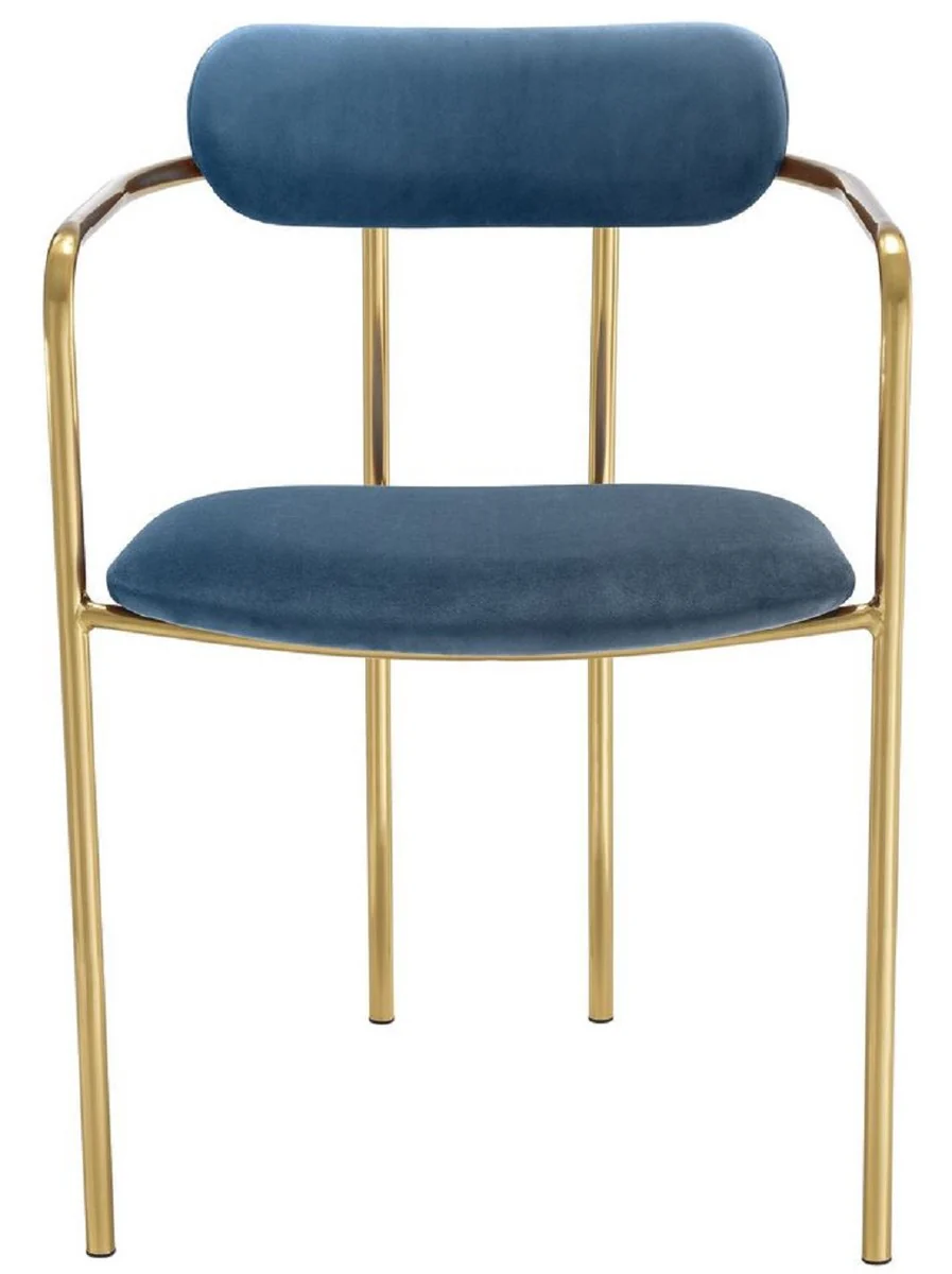 Luxus Esszimmerstühle mit Armlehnen Blau / Gold 53 x 50 x H. 74 cm - Küchenstühle mit edlem Samtstoff - Esszimmer Set - Esszimmer Möbel