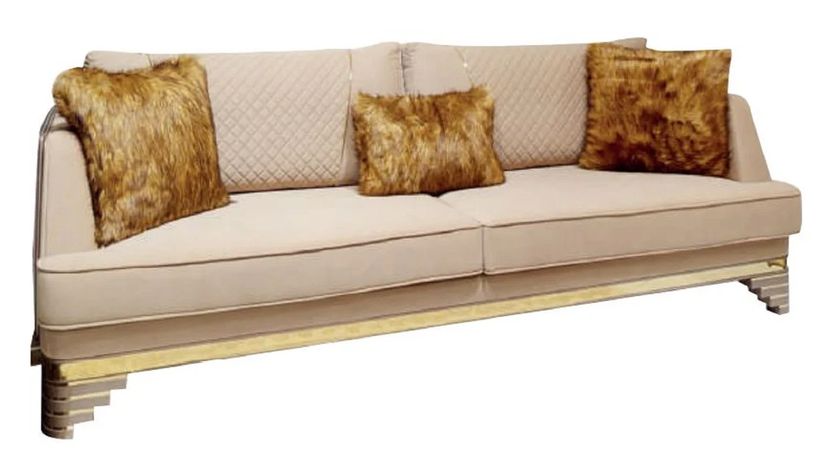 Luxus Art Deco Sofa Beige / Lila / Grau / Gold - Edles Wohnzimmer Sofa mit Marmoroptik - Luxus Art Deco Wohnzimmer & Hotel Möbel