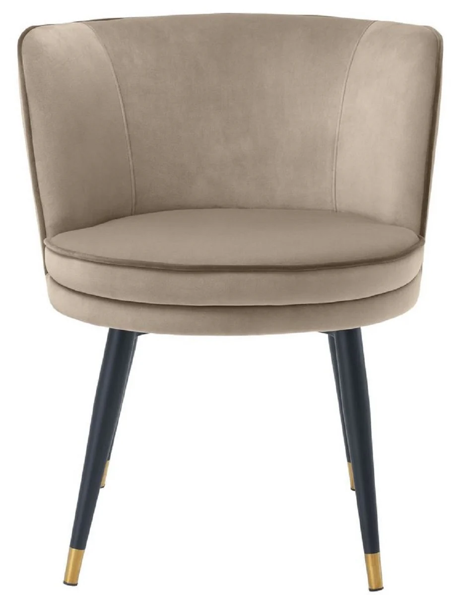 Luxus Samt Esszimmerstuhl mit Armlehnen Greige / Schwarz / Messingfarben 62 x 62 x H. 76 cm - Drehbarer Küchenstuhl - Drehstuhl - Vintage Retro Stuhl - Esszimmermöbel