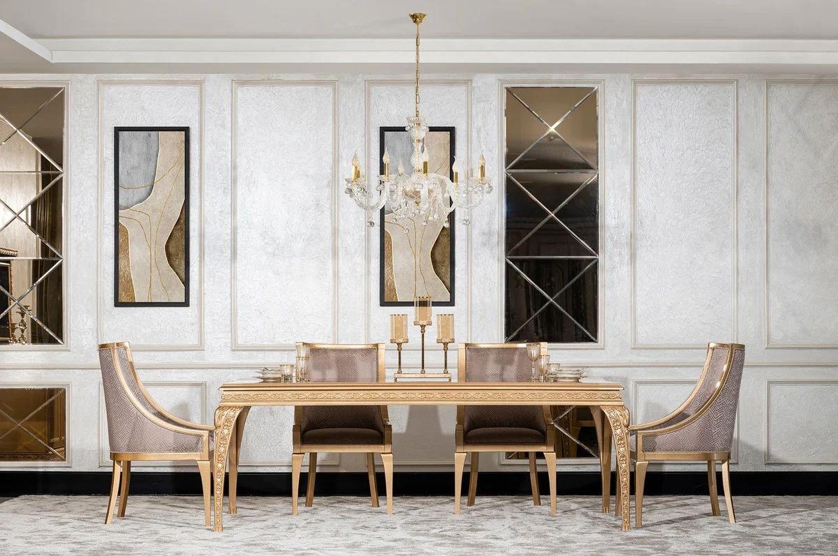 Luxus Barock Esstisch Gold - Rechteckiger Barockstil Küchentisch - Luxus Esszimmer Möbel im Barockstil - Barock Esszimmer Möbel - Barock Einrichtung