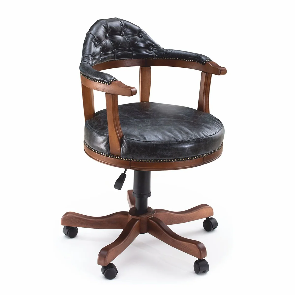 Luxus Chesterfield Leder Bürostuhl Vintage Schwarz / Braun 60 x 60 x H. 95 cm - Echtleder Möbel