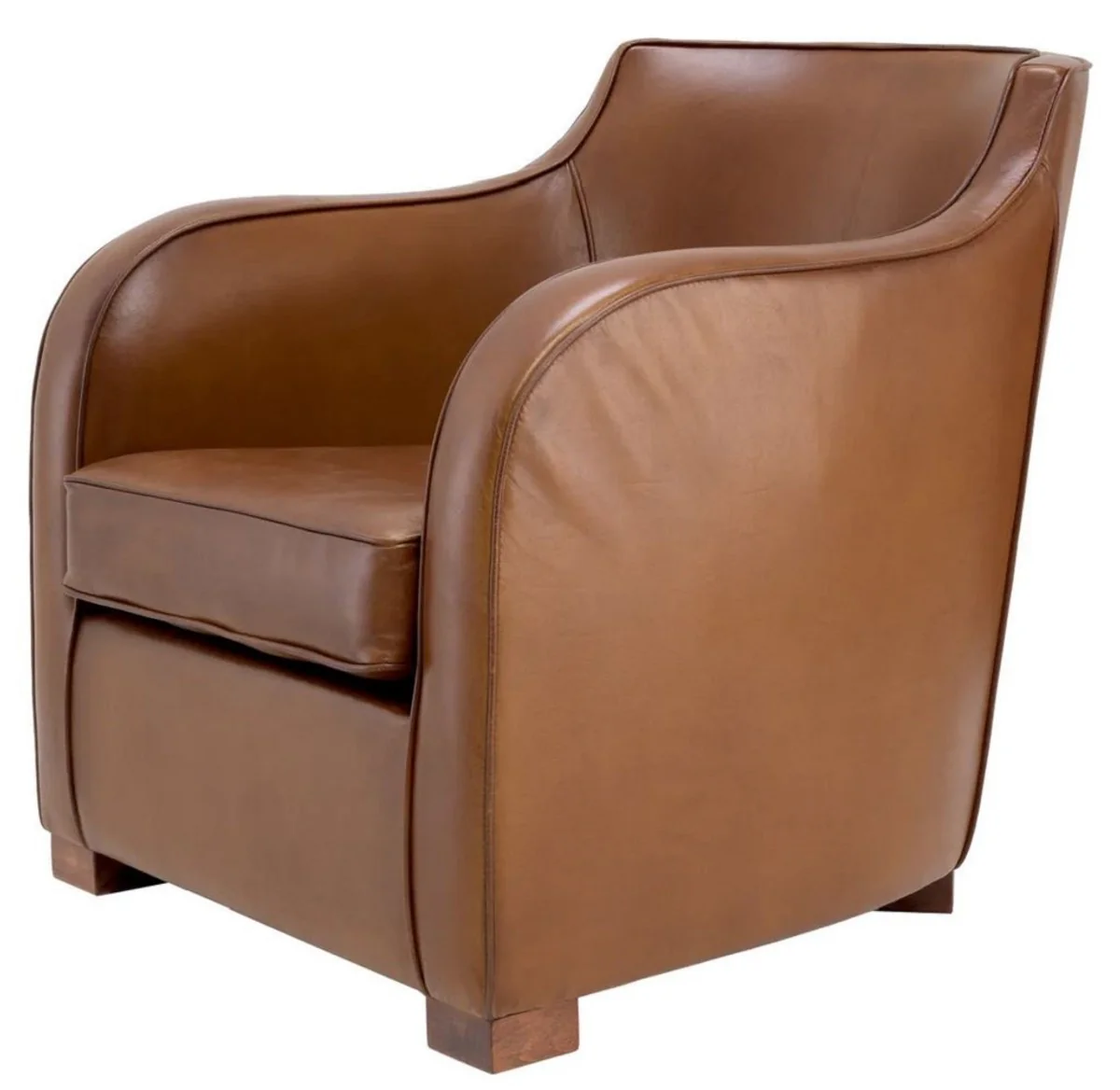 Luxus Leder Sessel Braun 69 x 80 x H. 71 cm - Echtleder Wohnzimmer Sessel - Hotel Sessel - Wohnzimmer Möbel - Hotel Möbel - Luxus Qualität