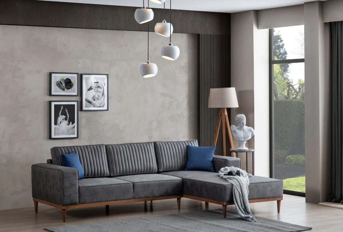 Luxus Ecksofa Grau / Braun 265 x 180 x H. 70 cm - Elegantes Wohnzimmer Sofa - Luxus Möbel