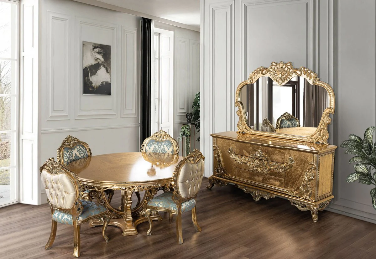 Luxus Barock Esszimmer Stuhl 8er Set Türkis / Gold - Prunkvolle Barockstil Küchen Stühle - Luxus Esszimmer Möbel im Barockstil - Barock Esszimmer Möbel - Barockstil Möbel