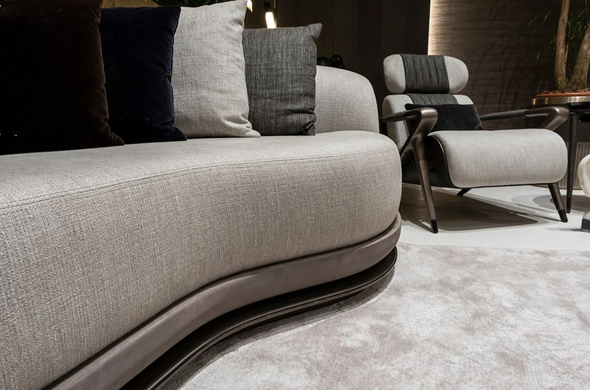 Luxus Sofa Grau / Dunkelbraun / Bronze 370 x 103 x H. 76 cm - Wohnzimmer Sofa - Hotel Sofa - Wohnzimmer Möbel - Hotel Möbel - Luxus Möbel - Luxus Kollektion