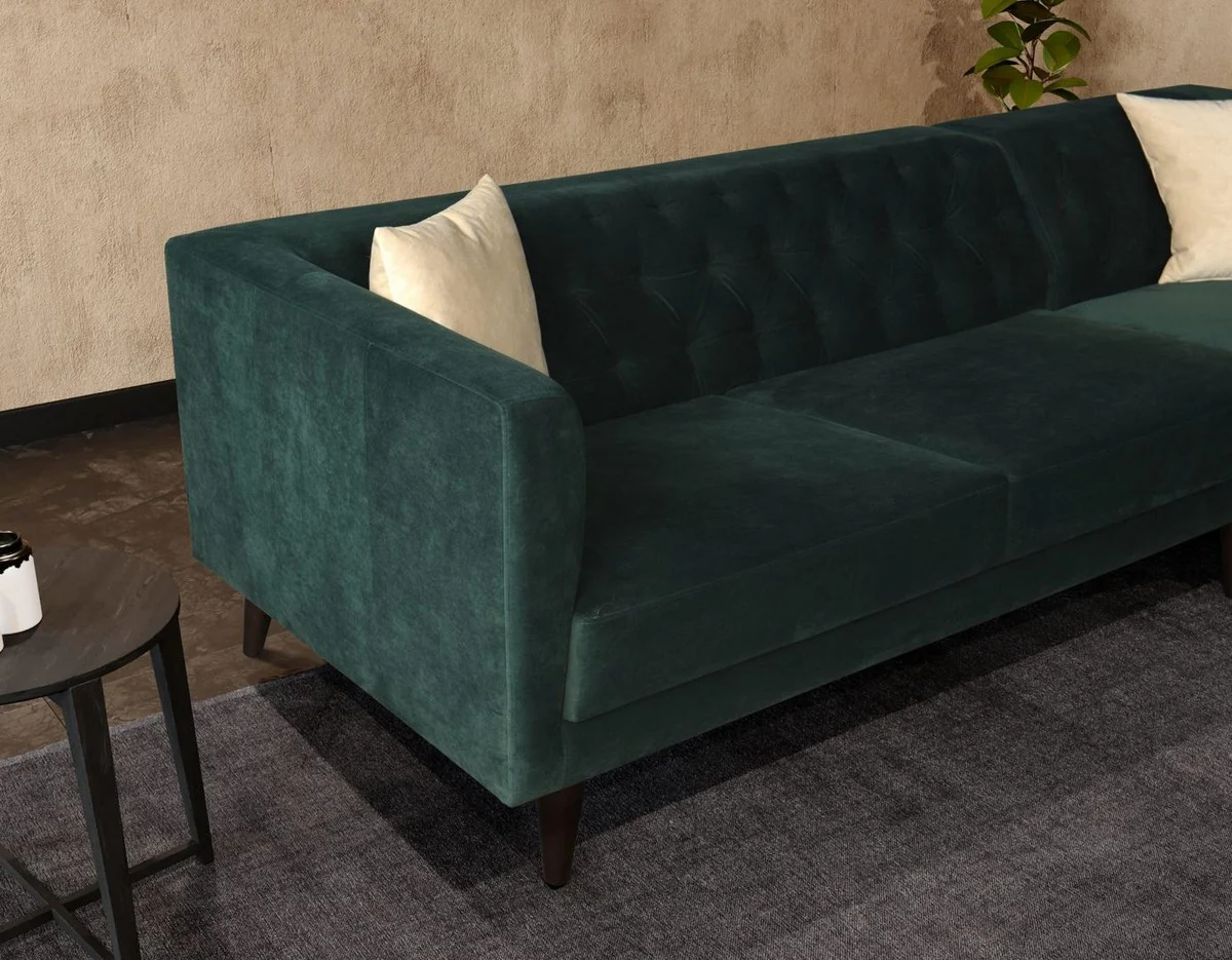 Luxus Ecksofa Grün / Schwarz 262 x 178 x H. 74 cm - Wohnzimmer Sofa mit edlem Samtstoff - Wohnzimmer Möbel - Luxus Möbel - Luxus Wohnzimmer Einrichtung