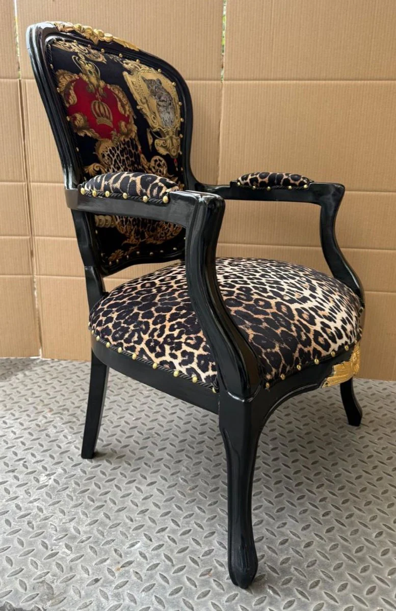 Pompöös by Luxus Barock Salon Stuhl Leopard / Schwarz - designed by Harald Glööckler