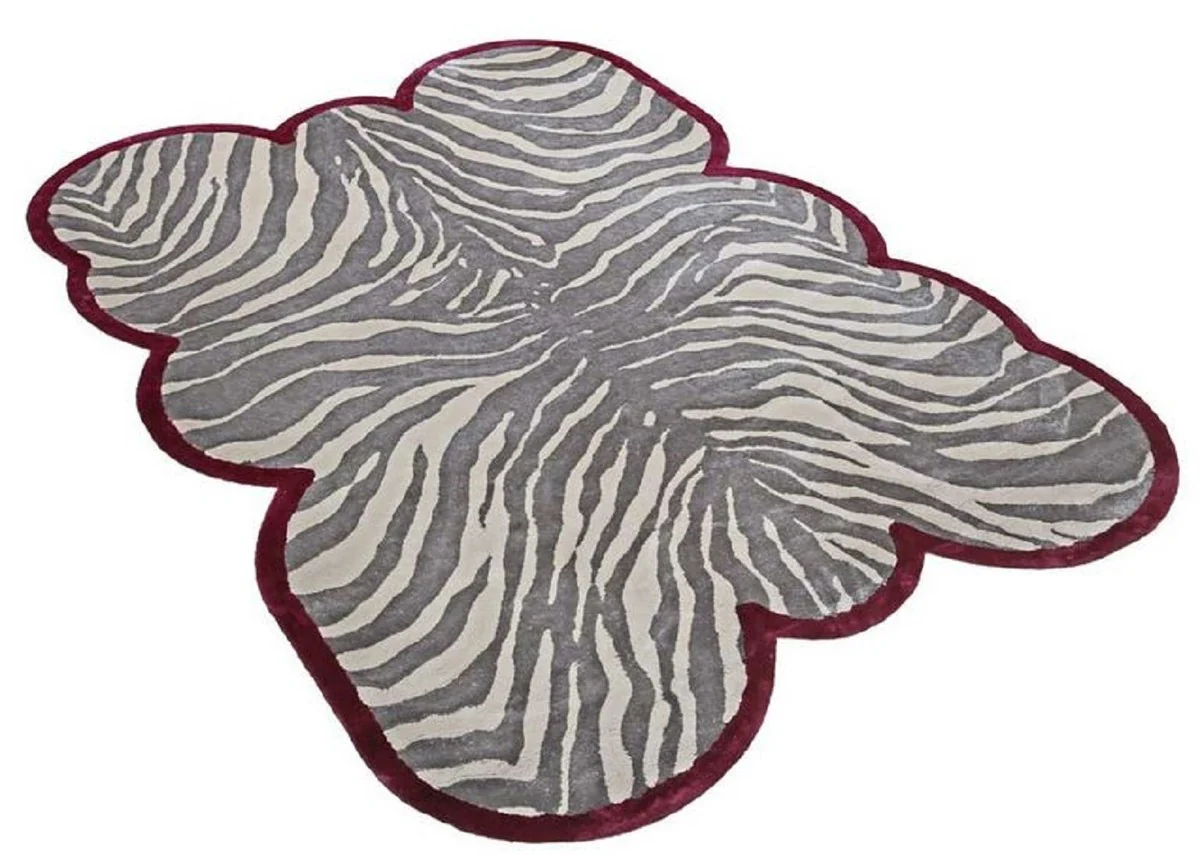Luxus Viskose Teppich mit Zebra Design Grau / Creme / Rot 160 x 230 cm - Wohnzimmer Teppich - Moderner Schlafzimmer Teppich - Luxus Interior - Luxus Qualität