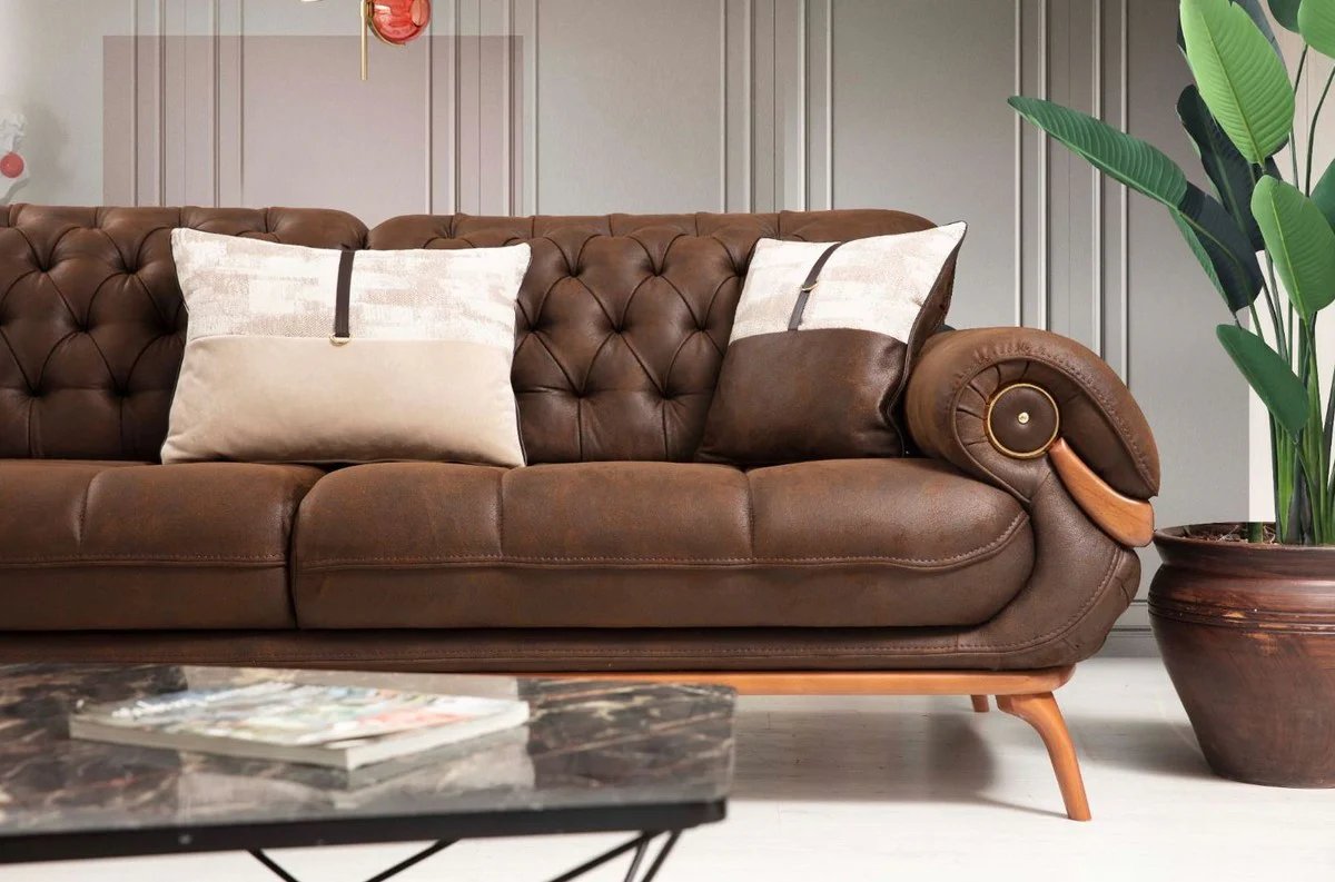 Luxus Chesterfield Wohnzimmer Sofa mit verstellbaren Rückenlehnen Dunkelbraun / Braun - Chesterfield Wohnzimmer Möbel - Luxus Wohnzimmer Möbel - Luxus Möbel - Luxus Einrichtung