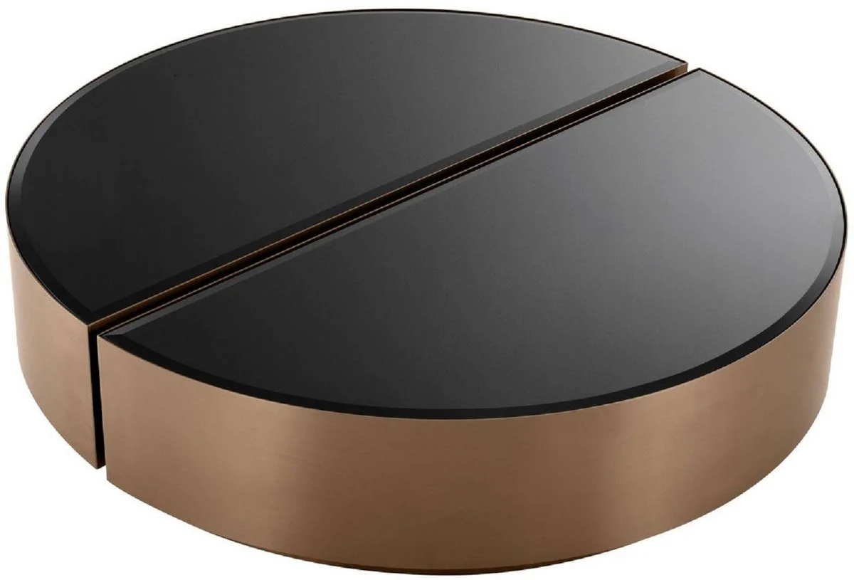Luxus Couchtisch Set Kupferfarben / Schwarz - 2 halbkreisförmige Edelstahl Wohnzimmertische mit abgeschrägten Glasplatten - Luxus Wohnzimmer Möbel