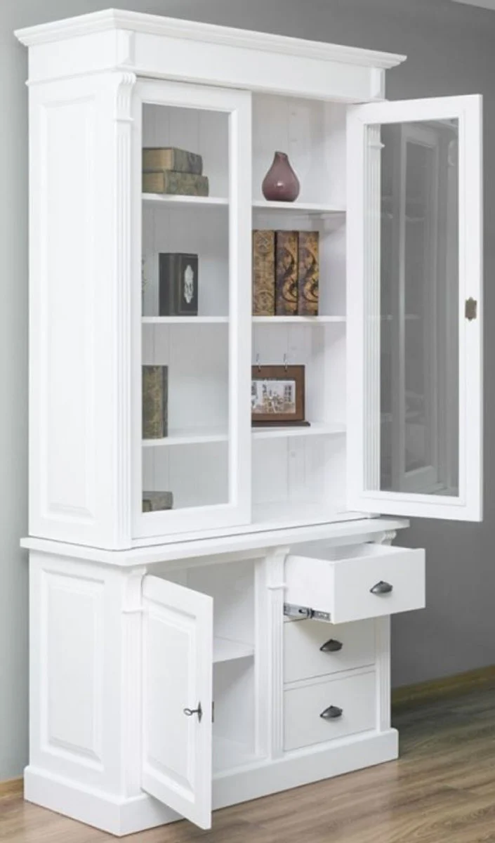 Landhausstil Massivholz Schrank mit 3 Türen und 3 Schubladen Weiß 120 x 51 x H. 228 cm - Wohnzimmerschrank - Landhausstil Möbel