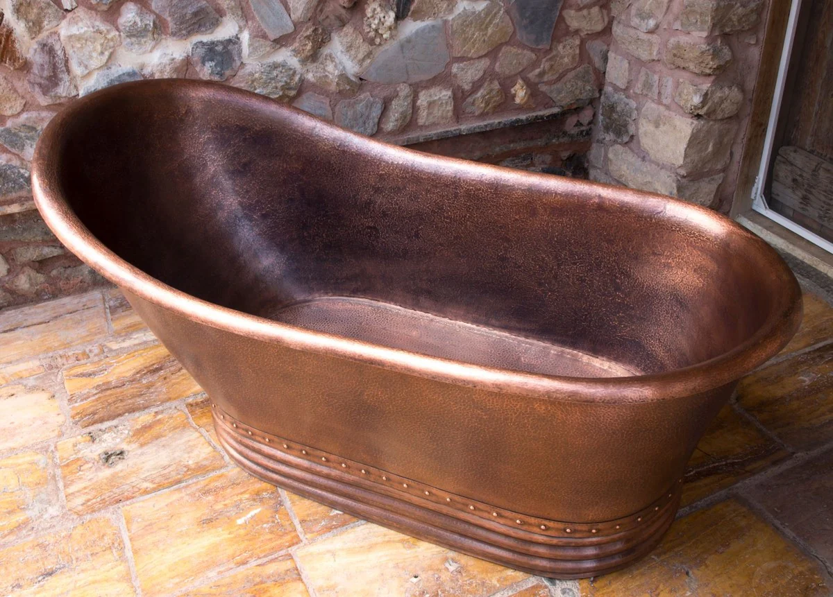Luxus Jugendstil Kupfer Badewanne 170 x 84 x H. 81 cm - Freistehende Retro Badewanne - Rustikale Kupfer Badezimmer Möbel