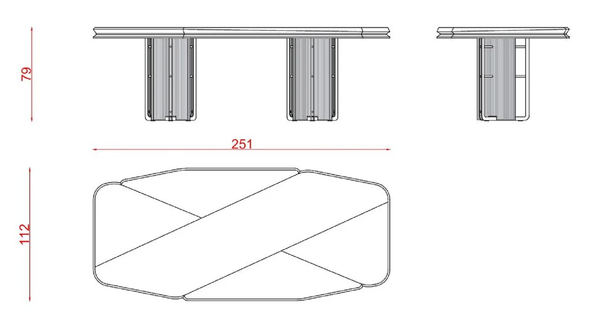 Luxus Esstisch Grau / Silber 251 cm - Luxus Esszimmer Möbel