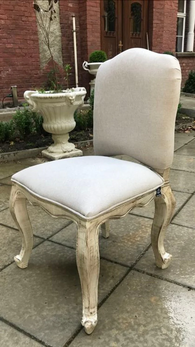 Luxus Barock Esszimmer Stuhl Castle Creme mit Messing Löwengriff - Möbel Restaurant Hotel - Schloss Mobiliar