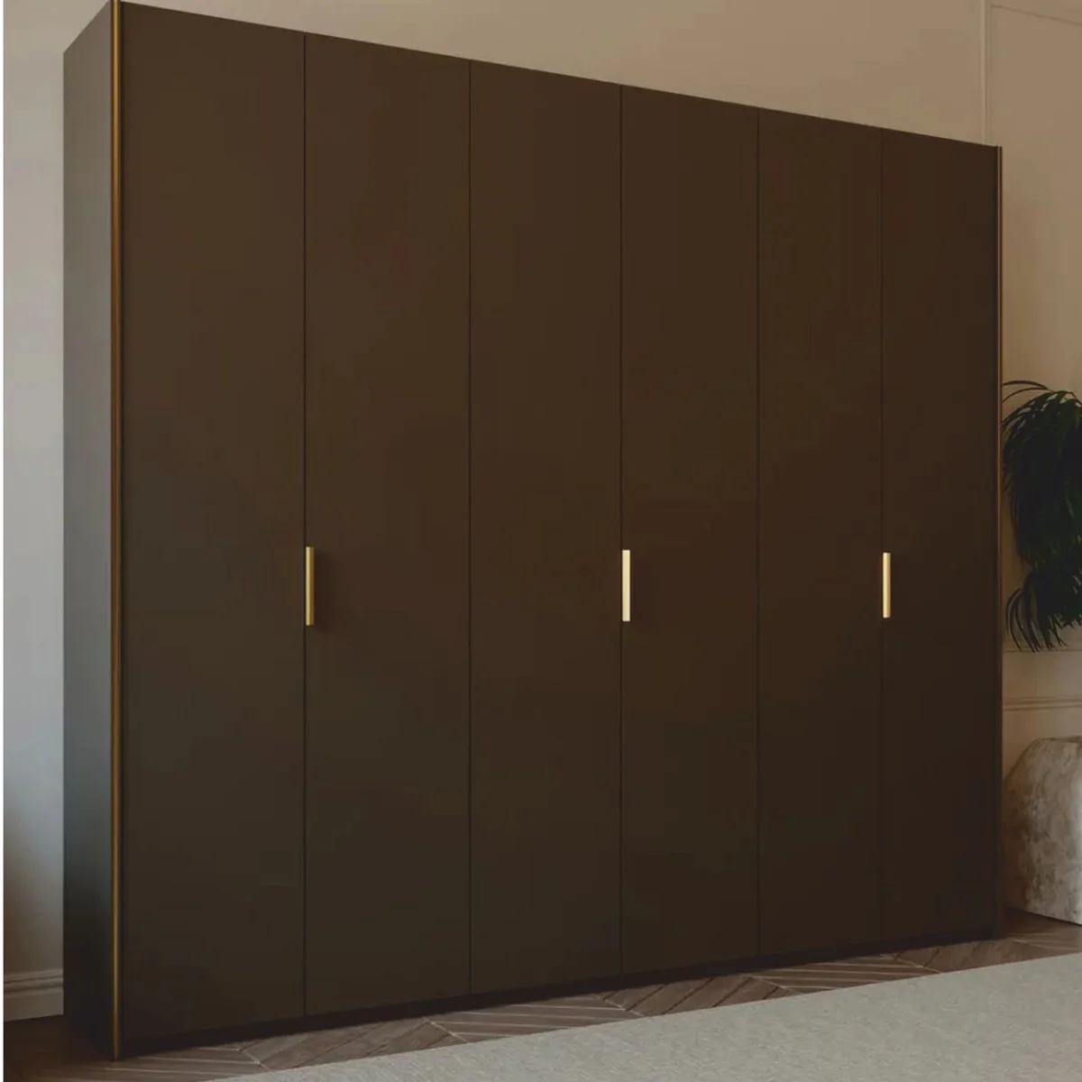 Luxus Schlafzimmerschrank Dunkelbraun / Messing 273,6 cm - Schlafzimmer Möbel