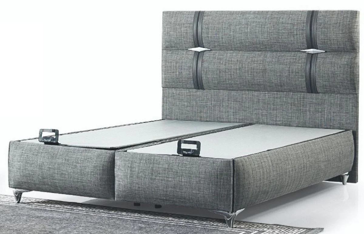 Luxus Doppelbett Grau - Modernes Massivholz Bett - Moderne Schlafzimmer & Hotel Möbel - Luxus Kollektion