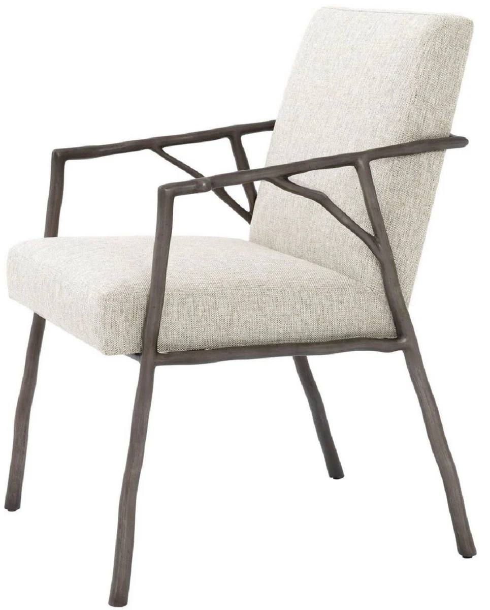 Luxus Esszimmerstuhl Naturfarben / Bronze 56 x 61 x H. 83 cm - Edler Küchenstuhl mit Armlehnen - Luxus Esszimmer Möbel