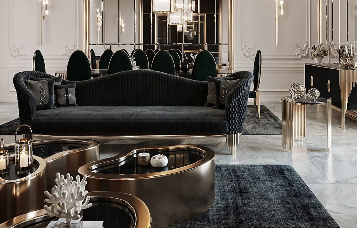 Luxus Sofa Schwarz / Gold 260 x 88 x H. 88 cm - Modernes Wohnzimmer Sofa - Wohnzimmer & Hotel Möbel - Luxus Kollektion