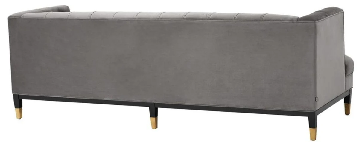 Luxus Wohnzimmer Sofa Grau / Schwarz / Messingfarben 230 x 85 x H. 79 cm - Chesterfield Samtsofa