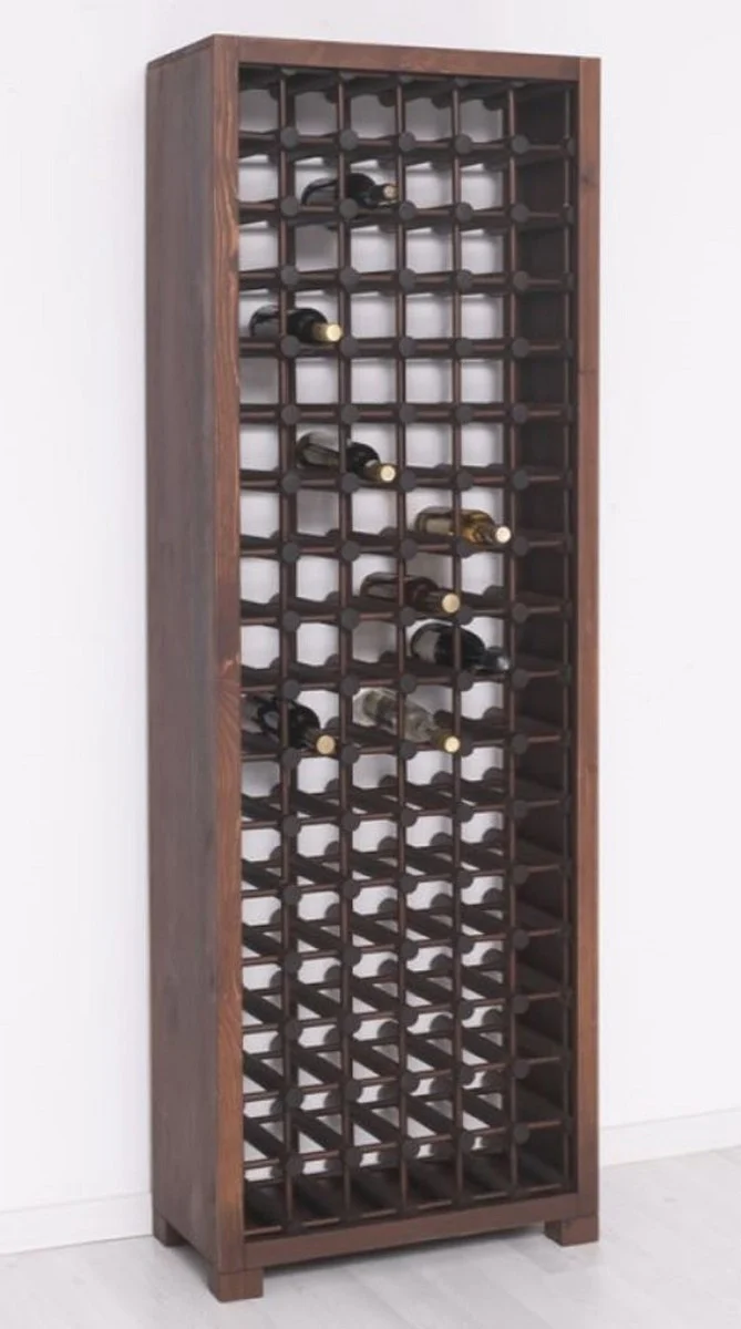Landhausstil Massivholz Weinschrank Braun / Schwarz 68 x 35 x H. 200 cm - Massivholz Weinregal im Landhausstil - Massivholz Bar Möbel - Landhausstil Bar Möbel