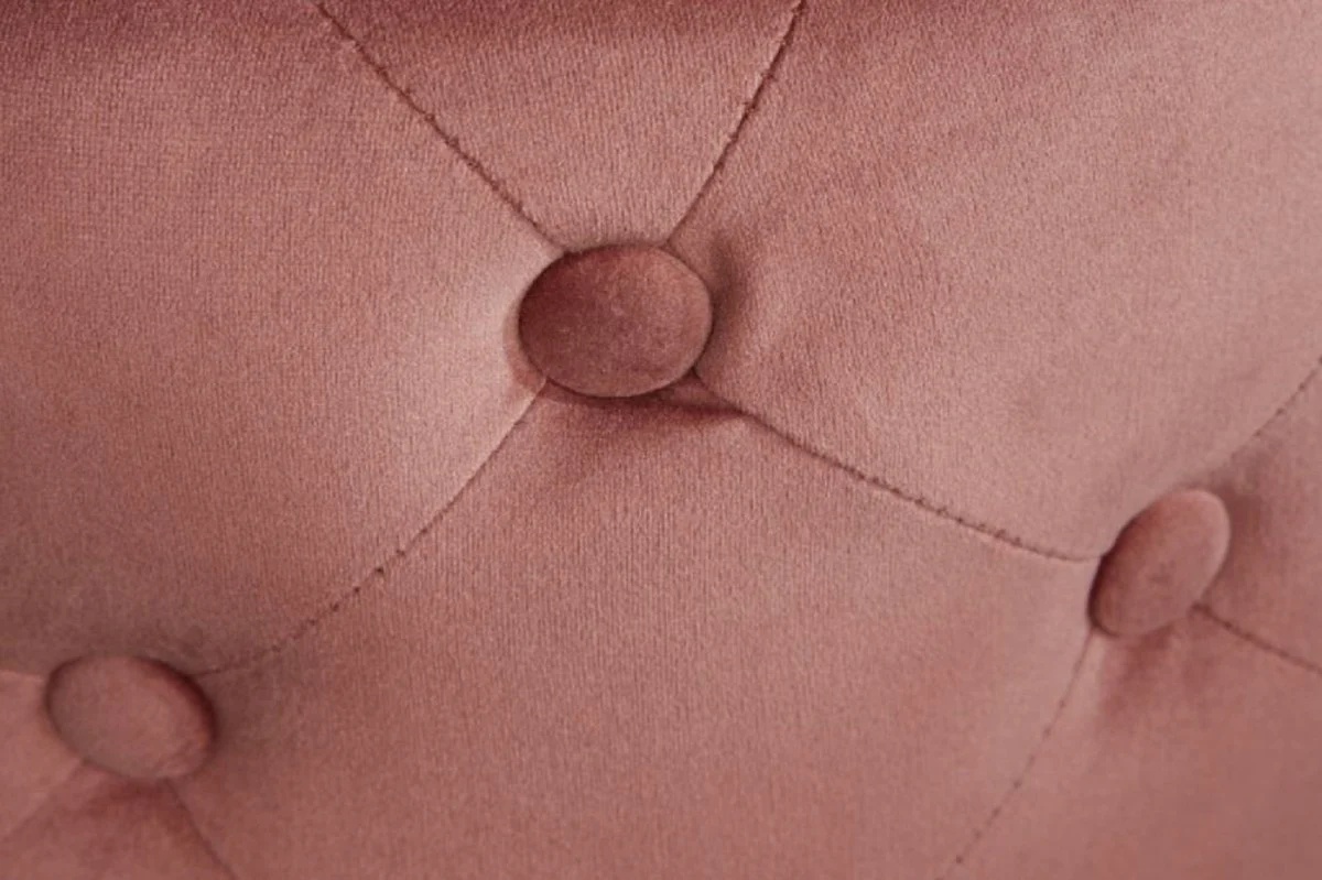 Chesterfield Samt Hocker Altrosa / Gold Ø 36 x H. 40 cm - Runder Sitzhocker - Chesterfield Möbel