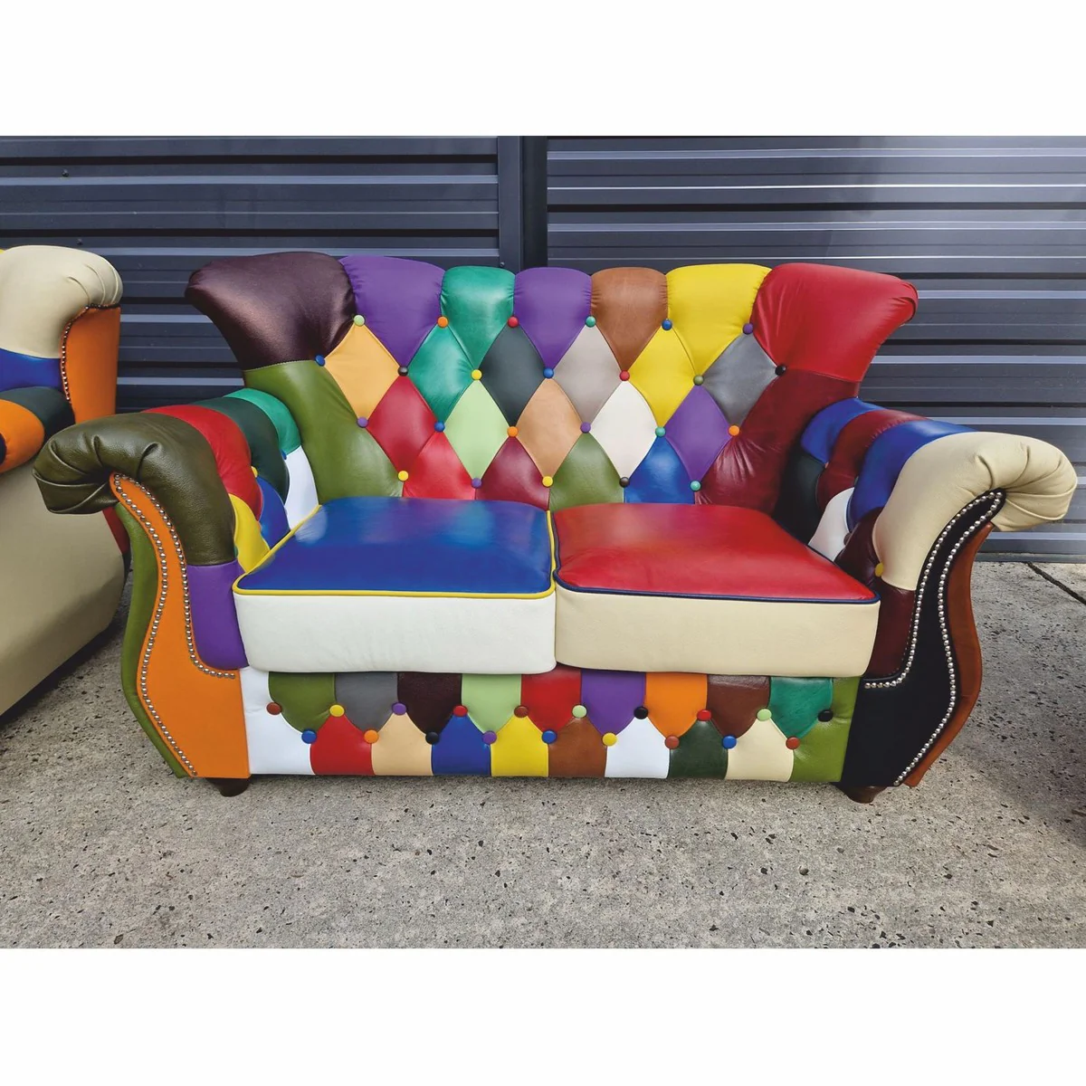 Luxus Chesterfield Leder Wohnzimmer Set Bunt / Dunkelbraun - Patchwork Echtleder Möbel