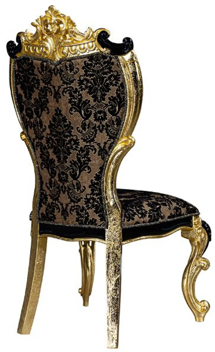 Luxus Barock Esszimmer Stuhl Set mit elegantem Muster Braun / Schwarz / Gold 60 x 65 x H. 120 cm - Küchen Stühle 6er Set im Barockstil - Barock Esszimmer Möbel