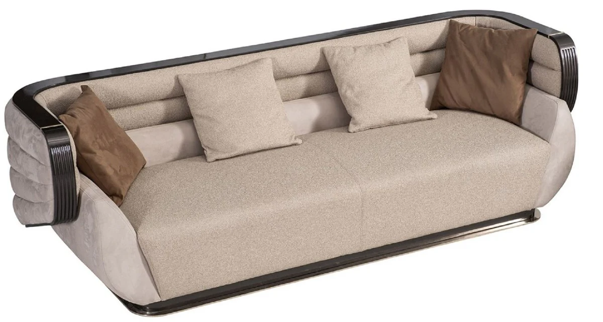 Luxus Sofa Creme / Grau / Schwarz / Gold 275 x 95 x H. 80 cm - Wohnzimmer Sofa - Hotel Sofa - Wohnzimmer Möbel - Wohnzimmer Einrichtung - Hotel Möbel - Luxus Möbel - Luxus Einrichtung