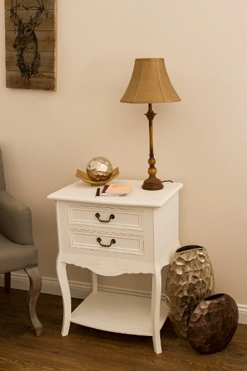 Landhausstil Shabby Chic Beistelltisch mit 2 Schubladen Antik Weiß 55 x 40 x H. 73 cm - Landhausstil Möbel