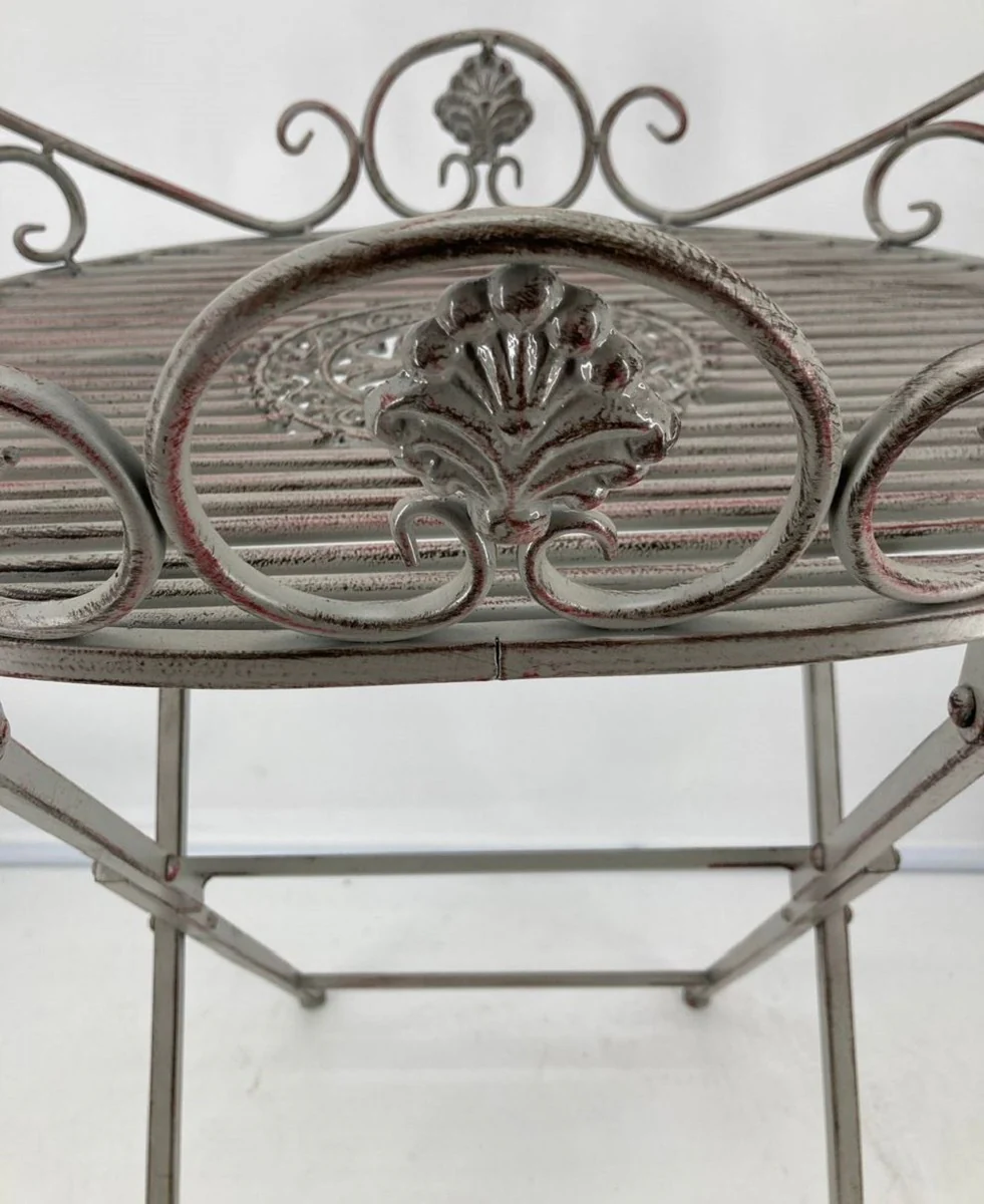Jugendstil Gartentisch Antik Grau 62 x 49 x H. 70 cm - Nostalgischer Metall Tisch - Nostalgische Metall Garten & Terrassen Möbel
