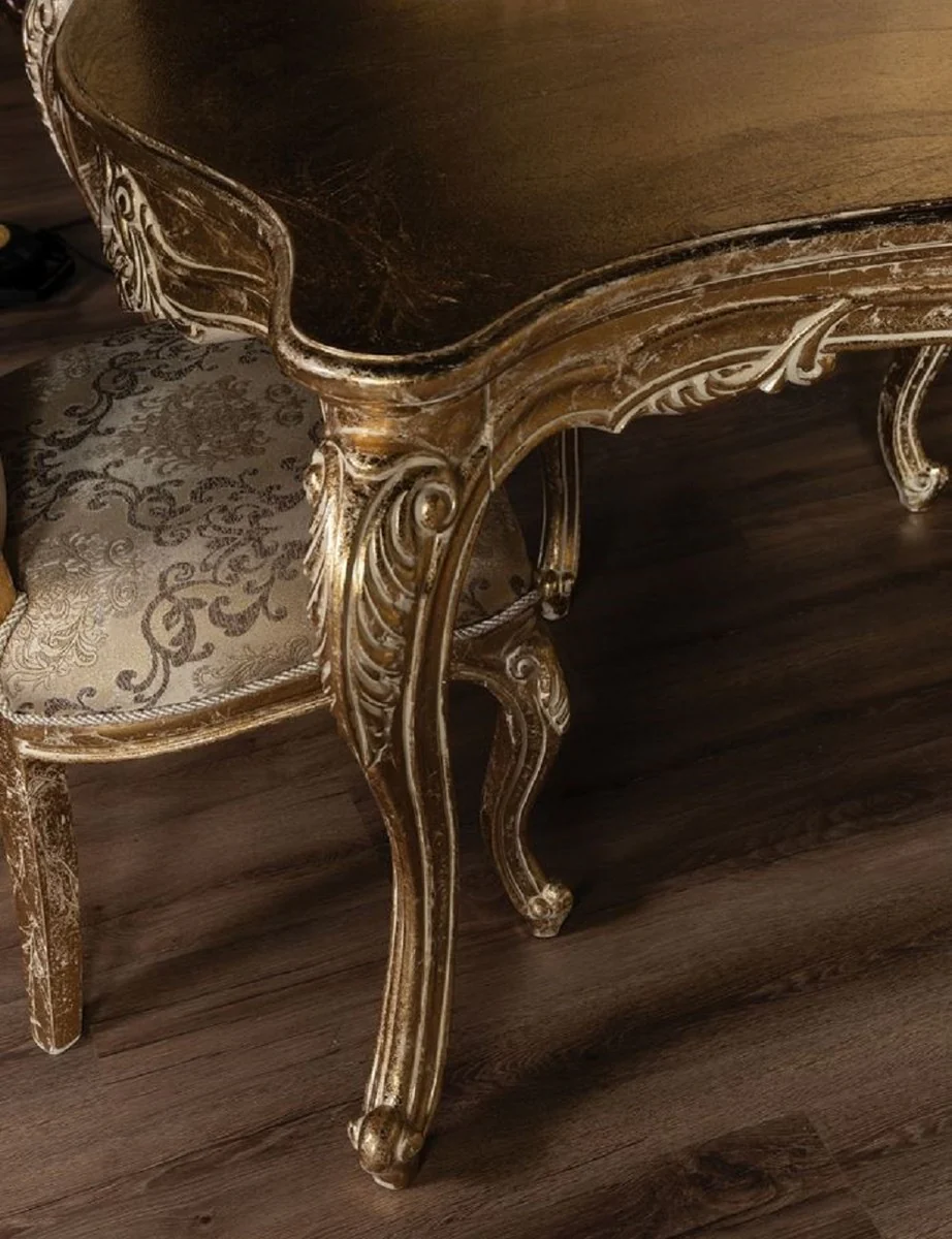 Luxus Barock Esszimmerstuhl Set Weiß / Gold / Antik Gold - Handgefertigtes Küchen Stühle 6er Set mit elegantem Muster - Barock Esszimmer Möbel - Edel & Prunkvoll